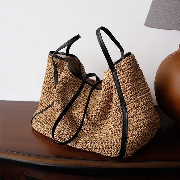 Korean Style Large Tote Bag Vintage Wool Shoulder Handbag for Women
