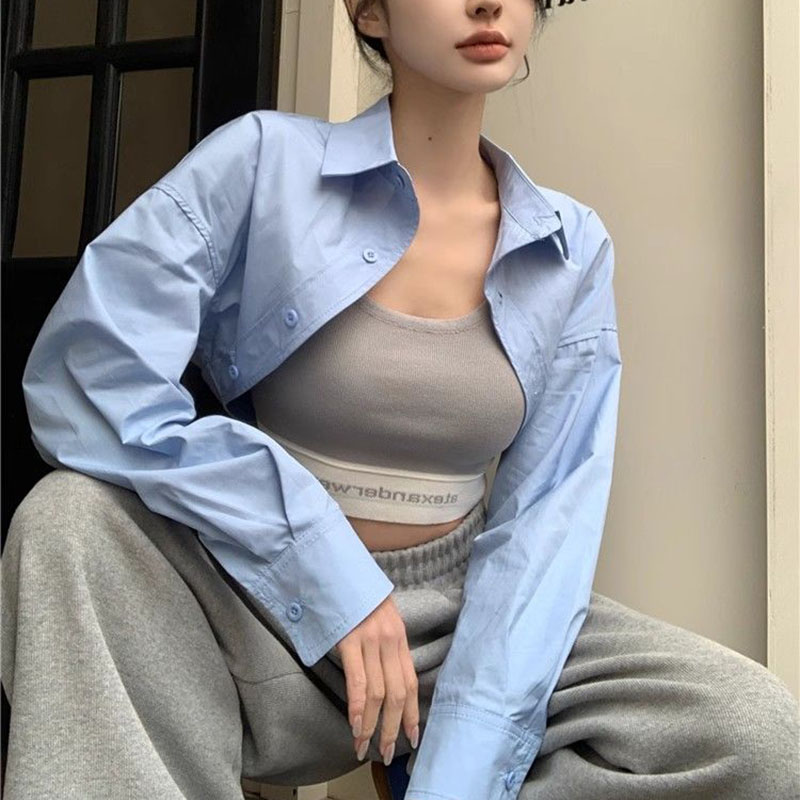 Women's Crop Top Long Sleeve High Waist Blouse for Casual Streetwear