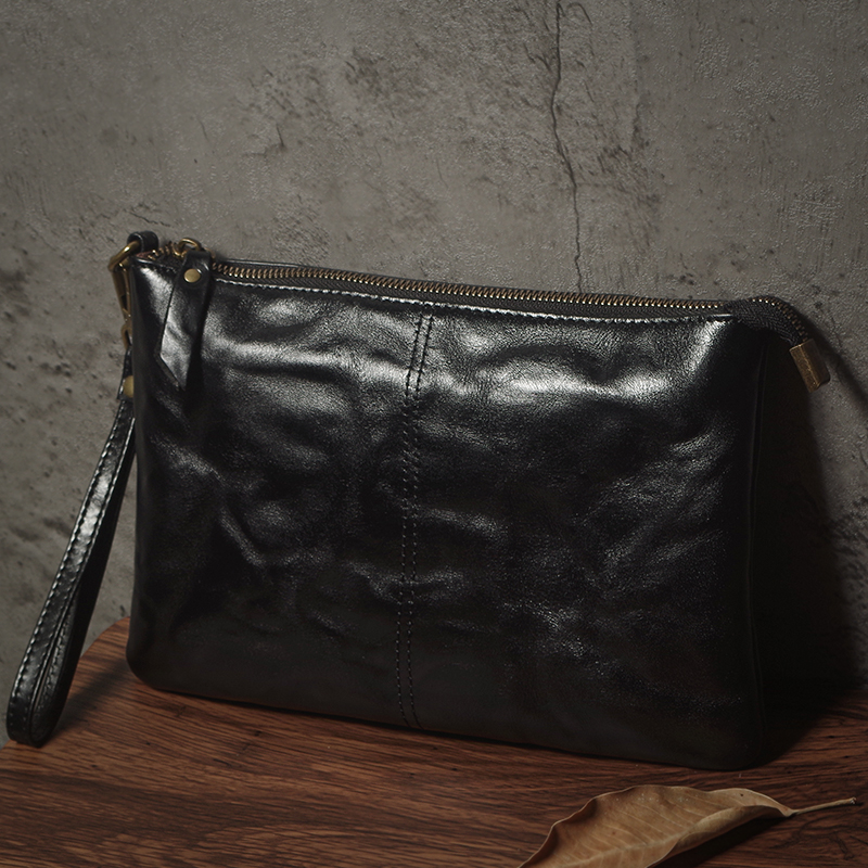Vintage Genuine Leather Clutch Bag for Men Business Wristlet Wallet Money Pouch