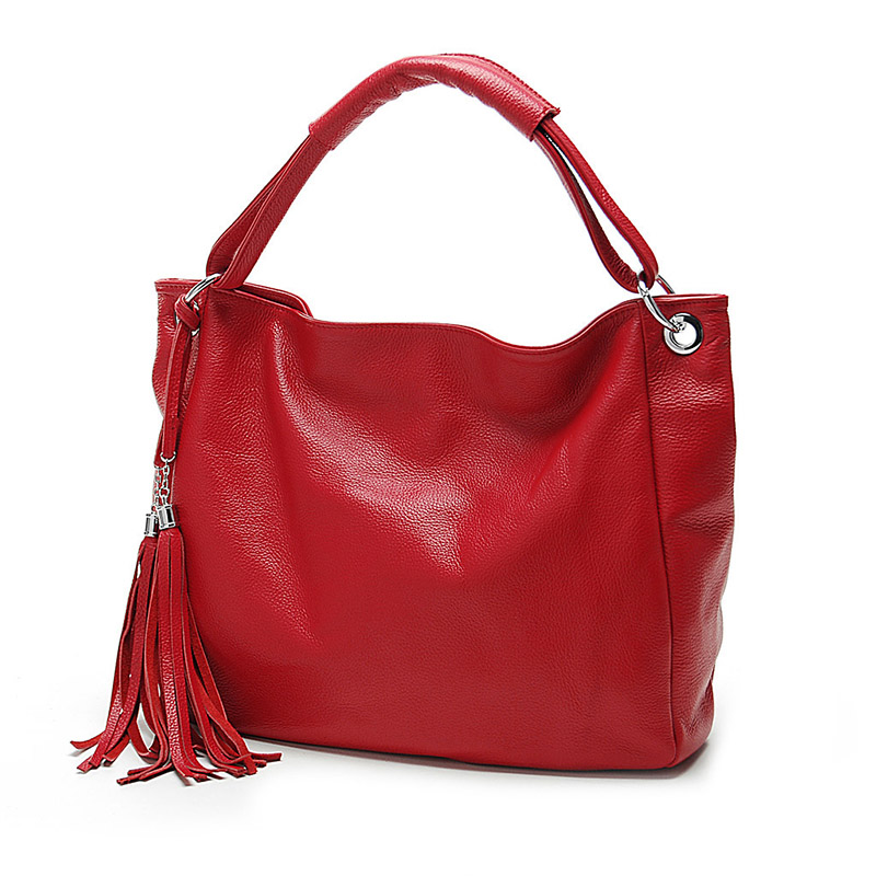 Elegant Genuine Leather Handbag with Tassel Large Women's Shoulder & Crossbody Bag