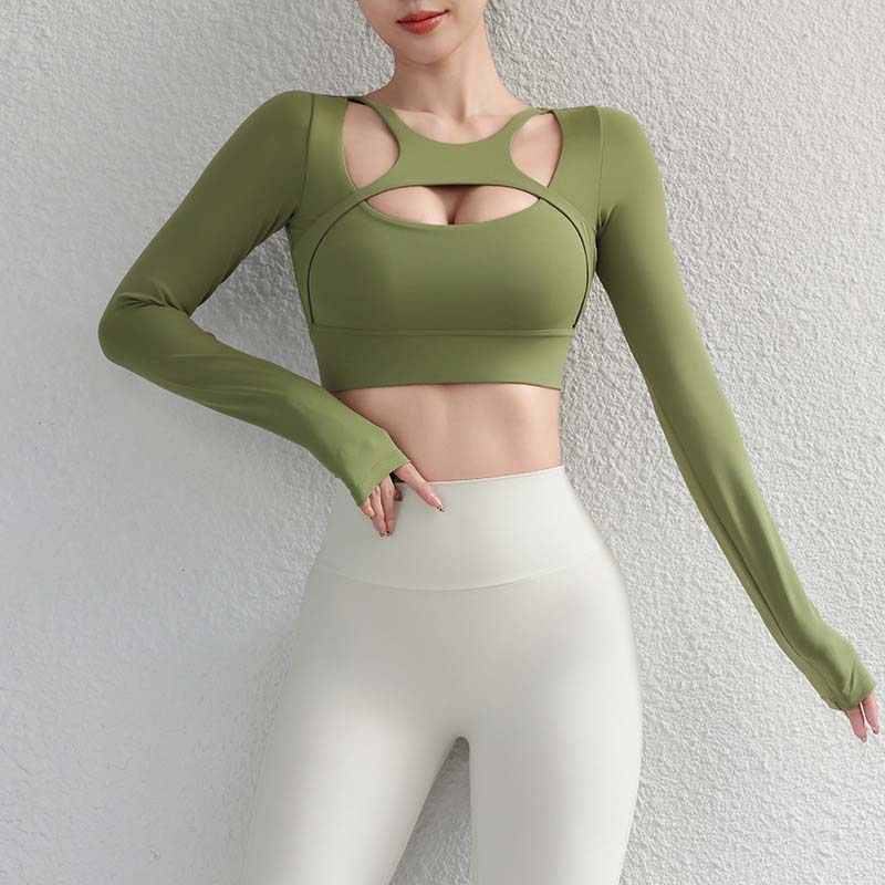 Long Sleeve Yoga Crop Top Open Back Slim Fit Women's Gym Shirt for Pilates & Training
