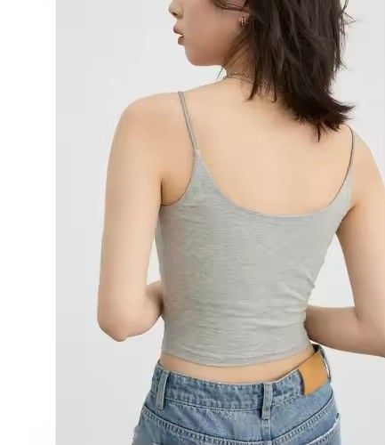 Soft Stretch Women's Crop Tank Top with Built In Bra Lightweight Sleeveless Cropped Camisole