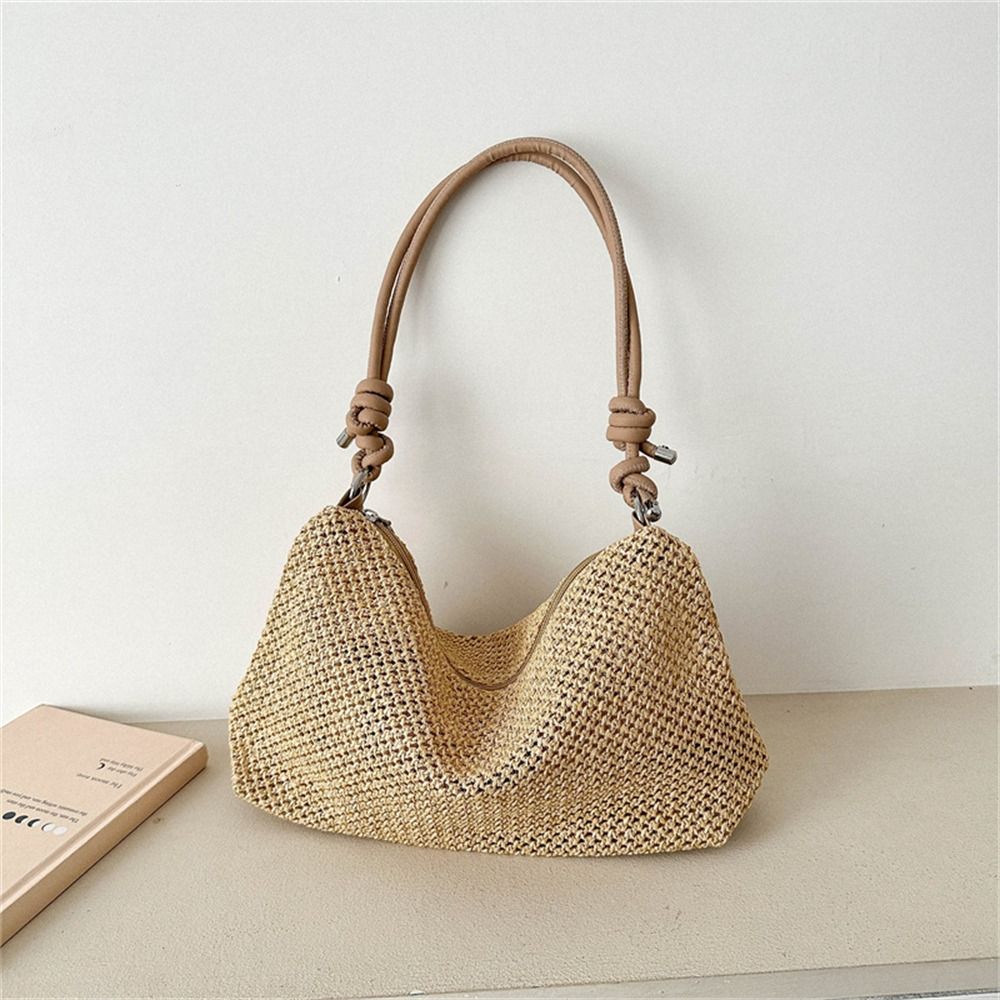 Handmade Straw Beach Bag Large Capacity Woven Straw Tote for Summer Travel & Everyday Style