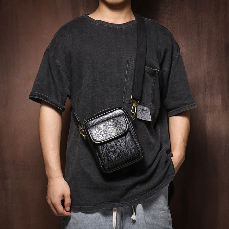 Premium Genuine Leather Crossbody Bag for Men Top Grain Cowhide Small Messenger Phone Shoulder Bag