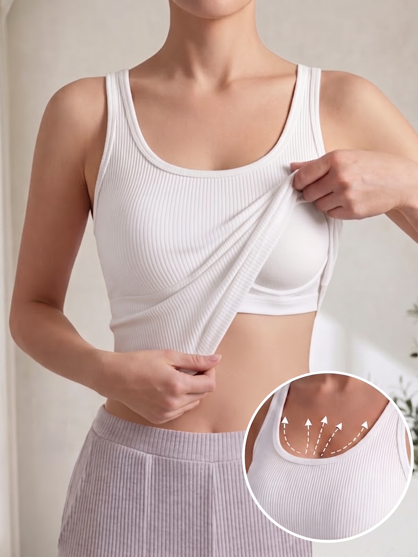 Ribbed Tank Top with Built In Padding Seamless Racerback Yoga Camisole for Women