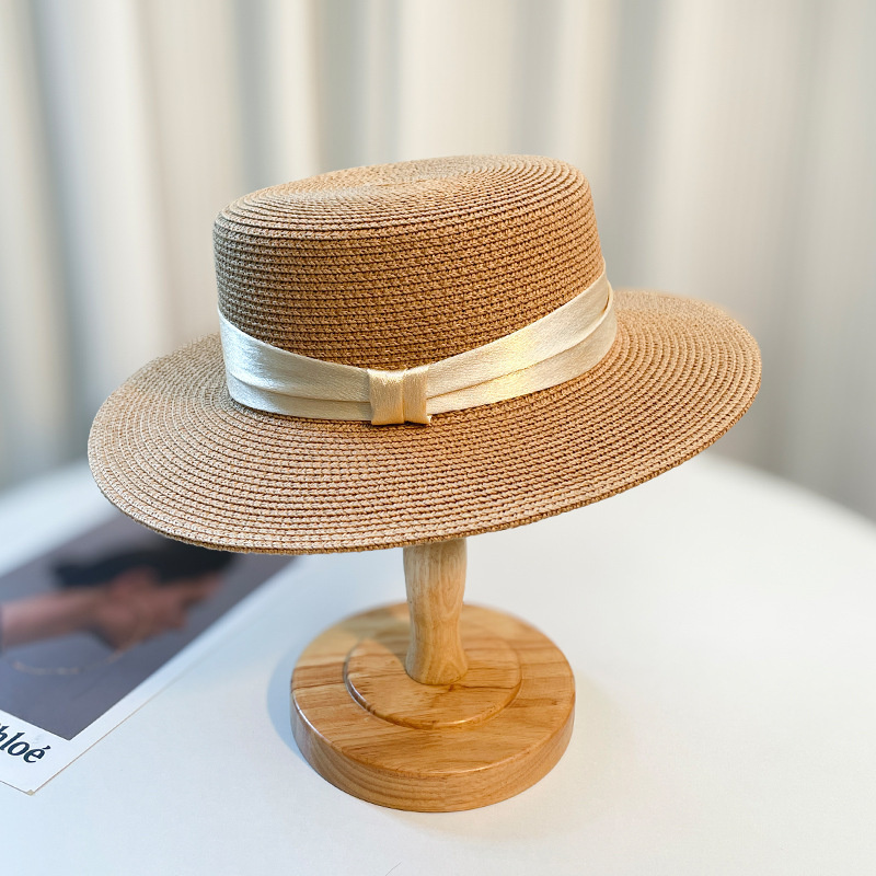 Women's Straw Sun Hat with Bow Handmade Panama Hat for UV Protection & Beach Vacations