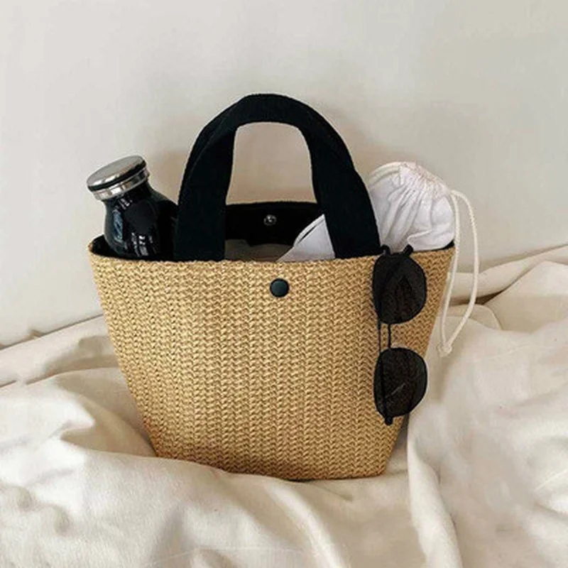 Summer Straw Beach Bag Large Capacity Rattan Handbag Woven Tote for Travel & Beach