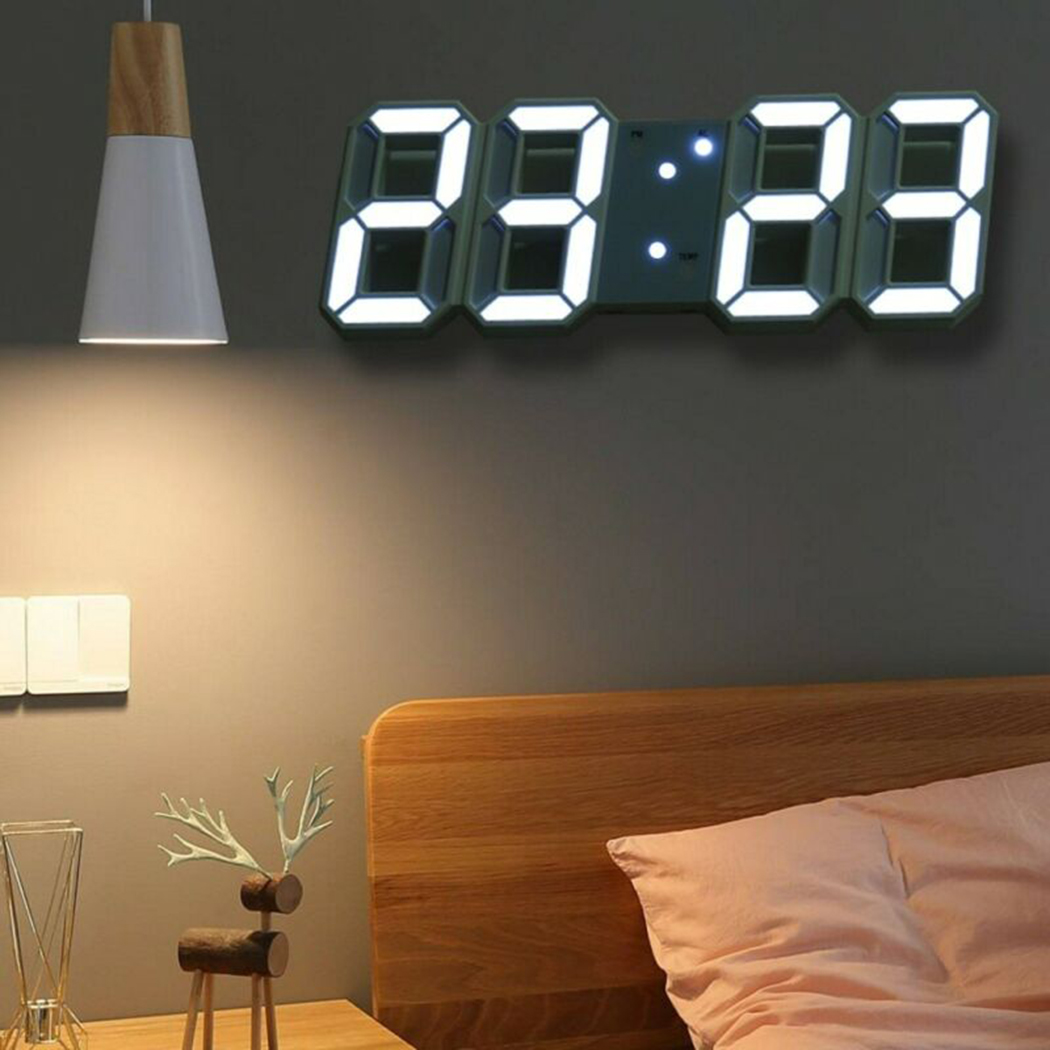 Modern Digital LED Wall Clock, Large Display Alarm Clock, USB Powered Bedroom Clock