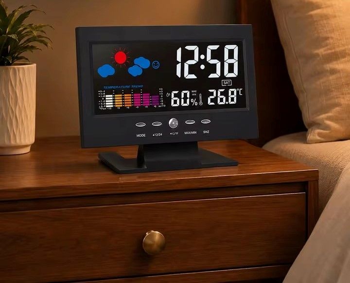 Digital Thermometer Hygrometer Indoor Weather Station Desk Clock with Alarm Calendar and Snooze