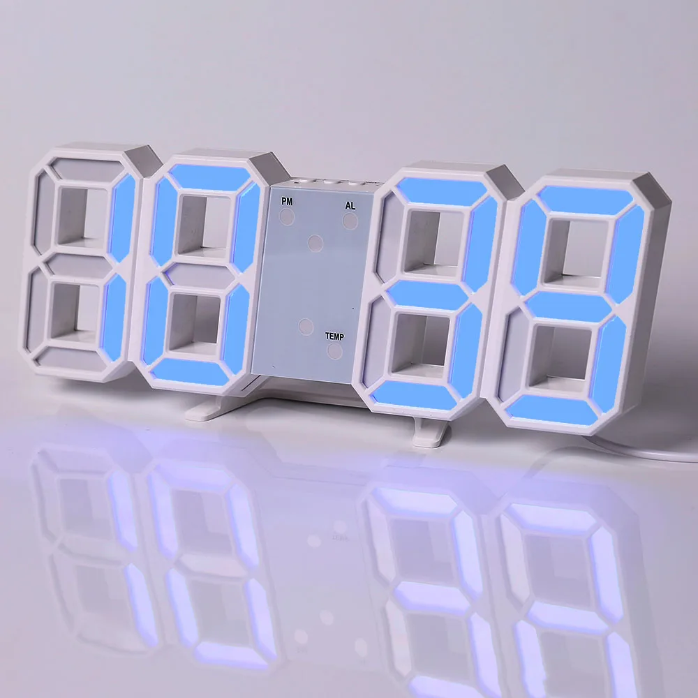 Modern Digital Wall Clock LED Alarm Clock USB Powered Clock with Time Date Temperature Display