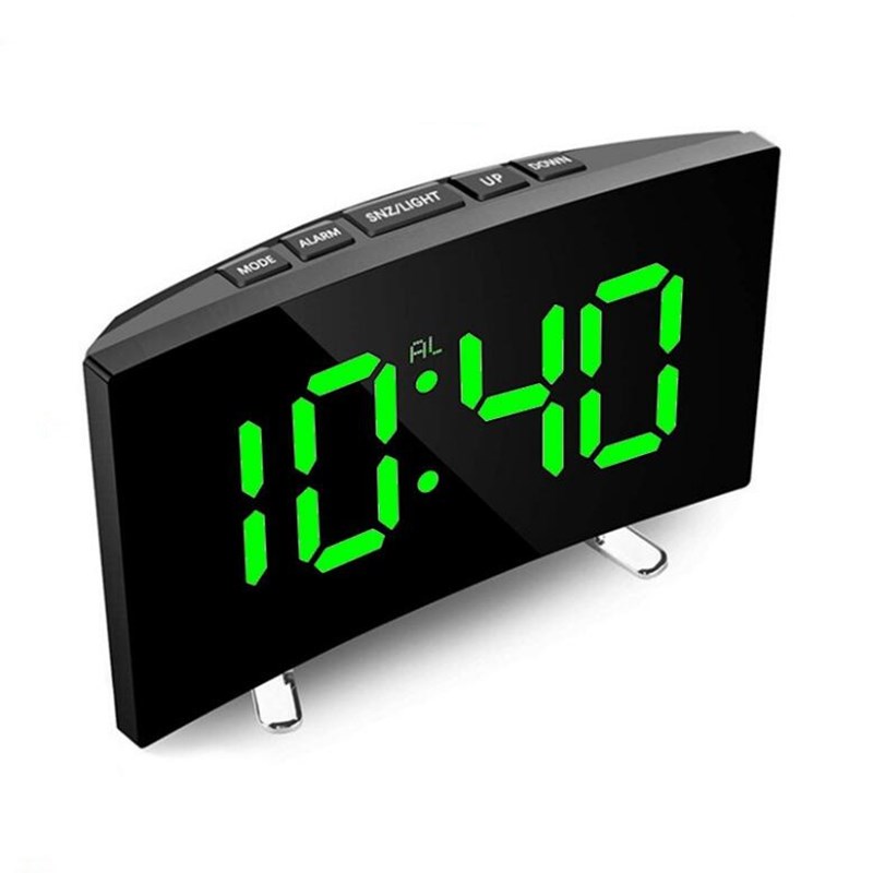 LED Mirror Digital Alarm Clock with Temperature Display USB Powered Bedroom Desk Clock with Snooze