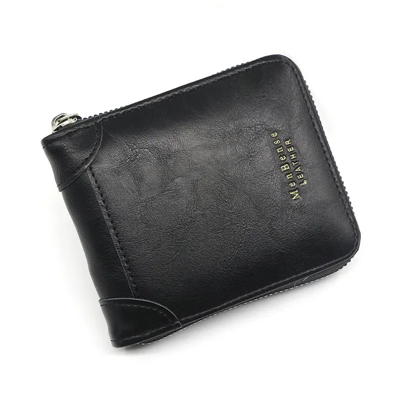 Vintage Compact Zipper Wallet for Men with Coin Pocket and Card Holder