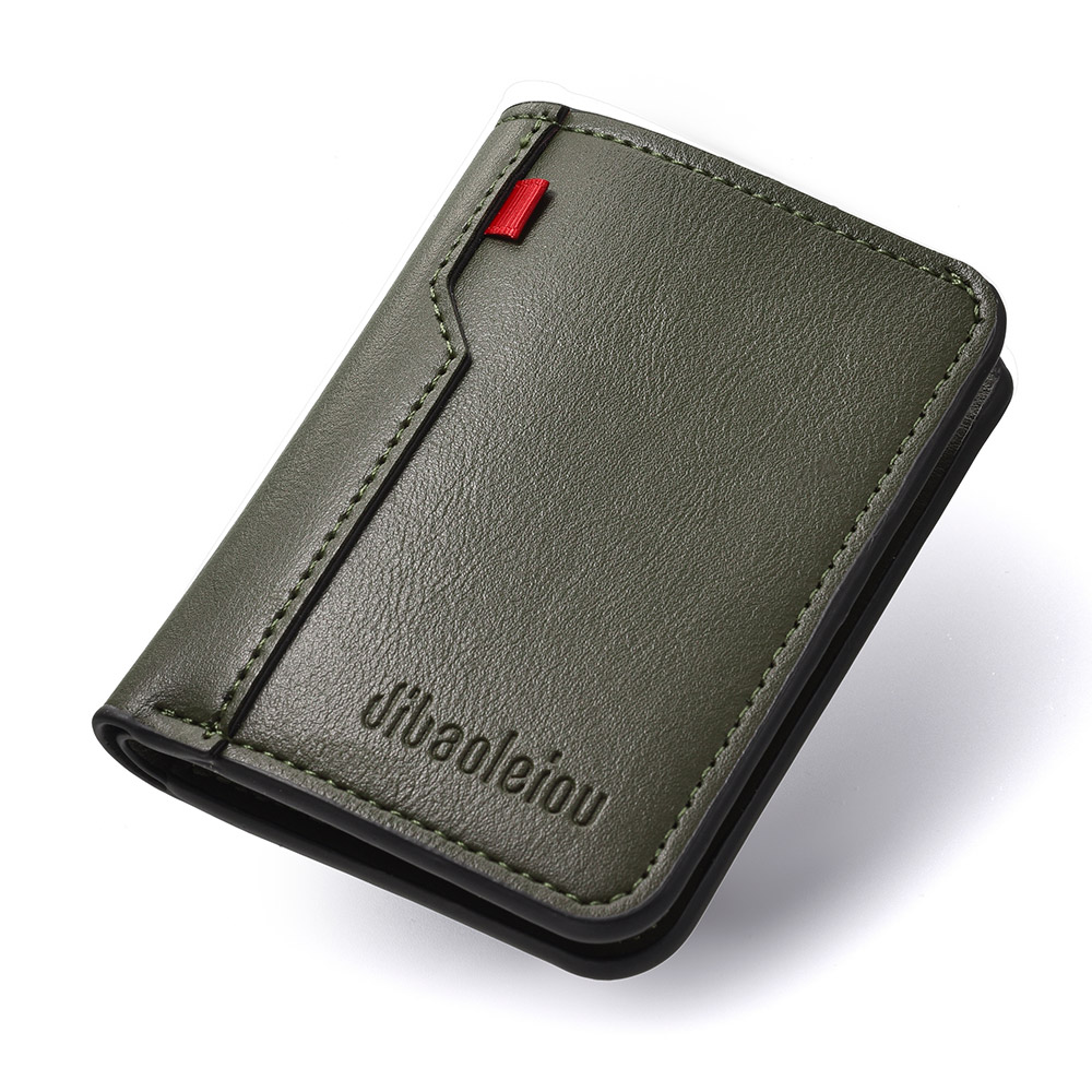 Men Slim PU Leather Vertical Wallet with ID Card Holder