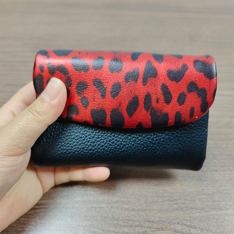 Leopard Print Cowhide Wallet for Women with ID Card Holder and Money Pocket