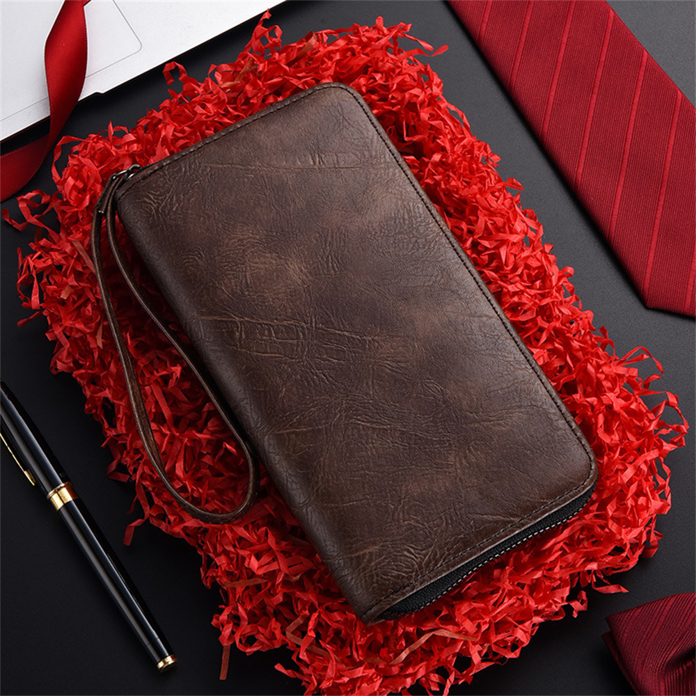 Large Capacity PU Leather Men Long Wallet Phone Clutch with Zipper Coin Purse