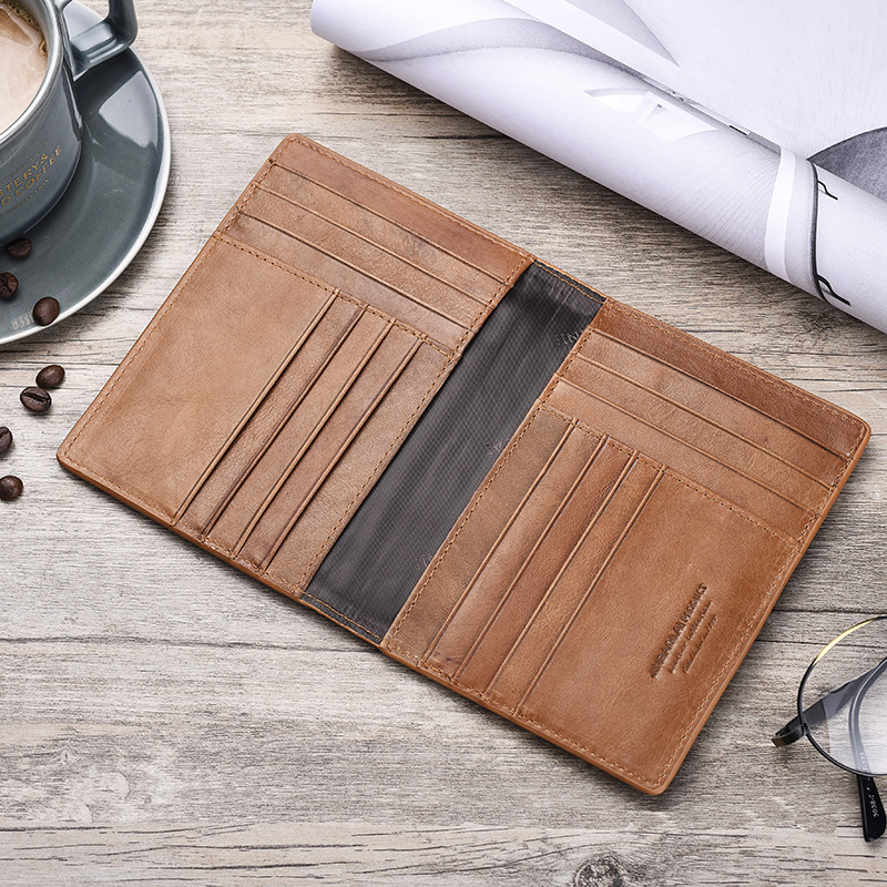 Genuine Leather Men Passport Holder Travel Wallet with ID and Credit Card Slots