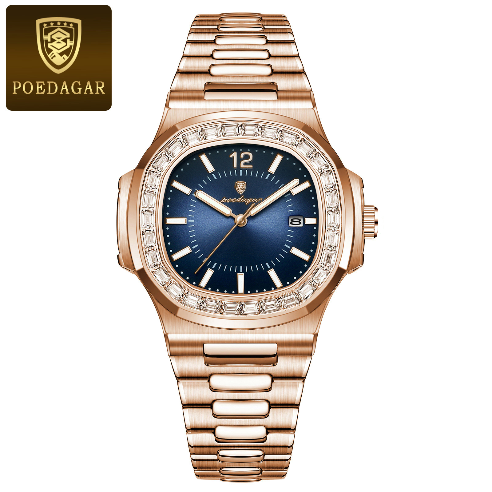 Luxury Square Stainless Steel Quartz Watch for Men Waterproof Luminous Date Business Style