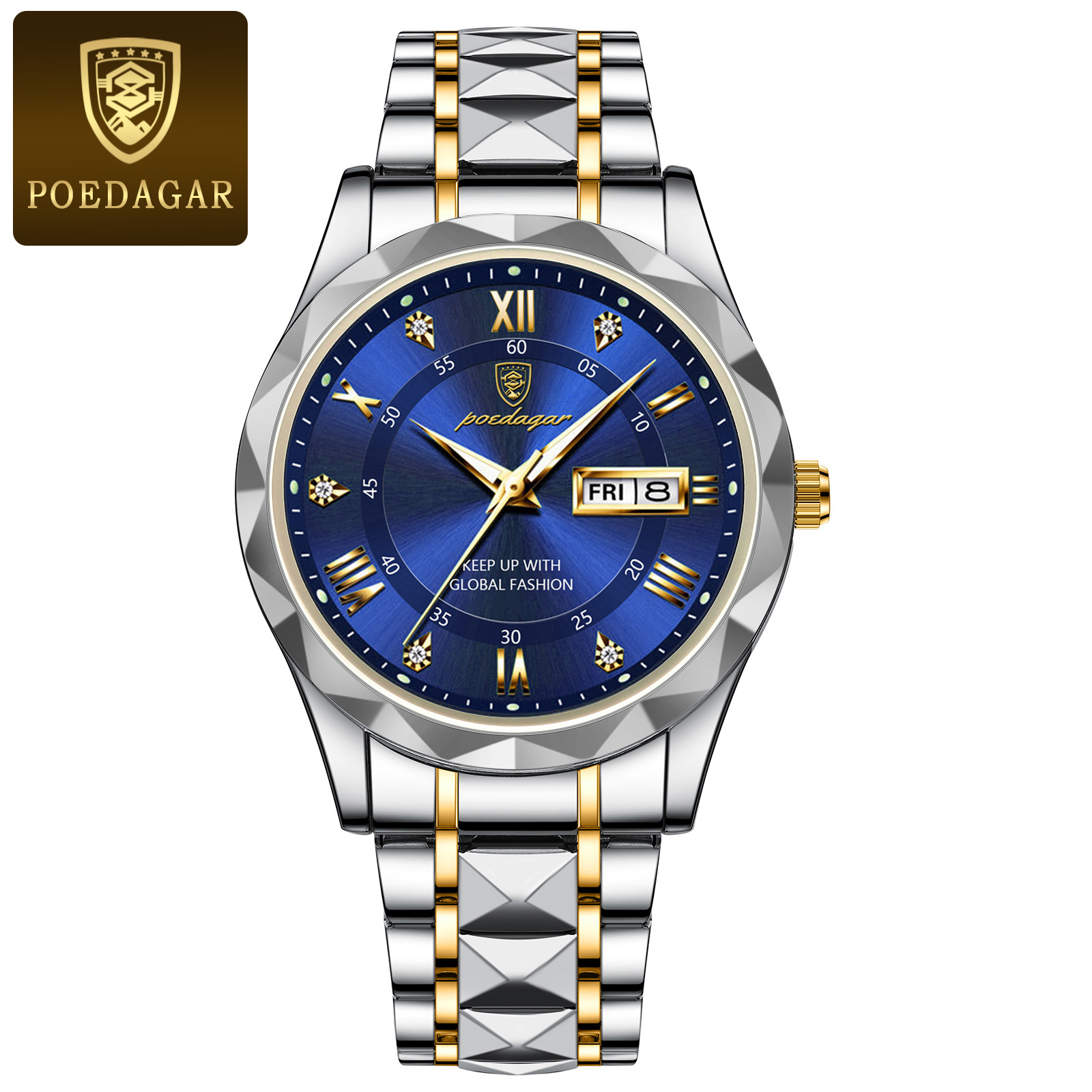 Luxury Men's Stainless Steel Quartz Watch Waterproof Luminous Calendar Casual Wristwatch