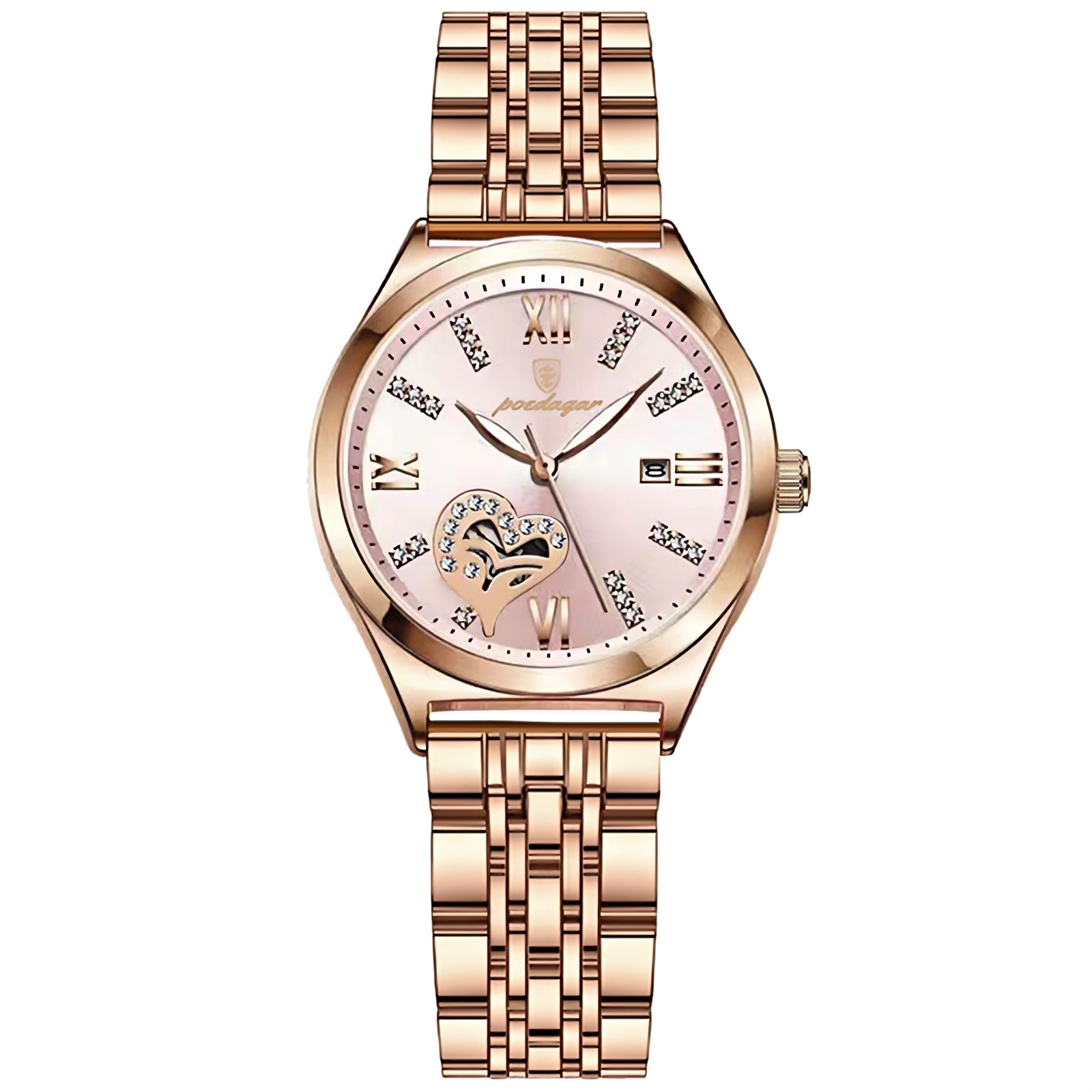 Luxury Stainless Steel Women's Quartz Watch Waterproof Luminous Date Elegant Dress Wristwatch