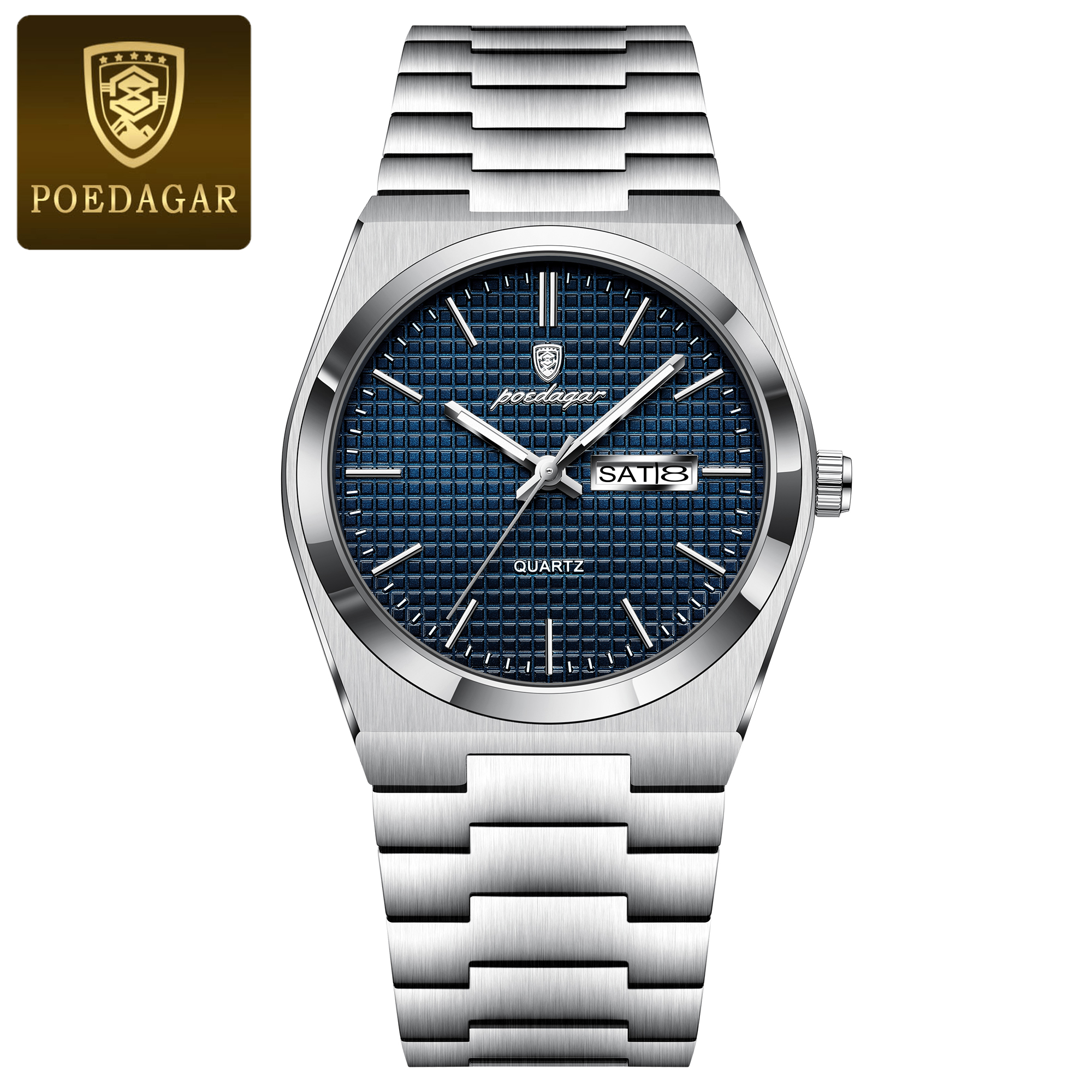 Luxury Stainless Steel Men Watch Waterproof Quartz Business Wristwatch with Luminous Date Display