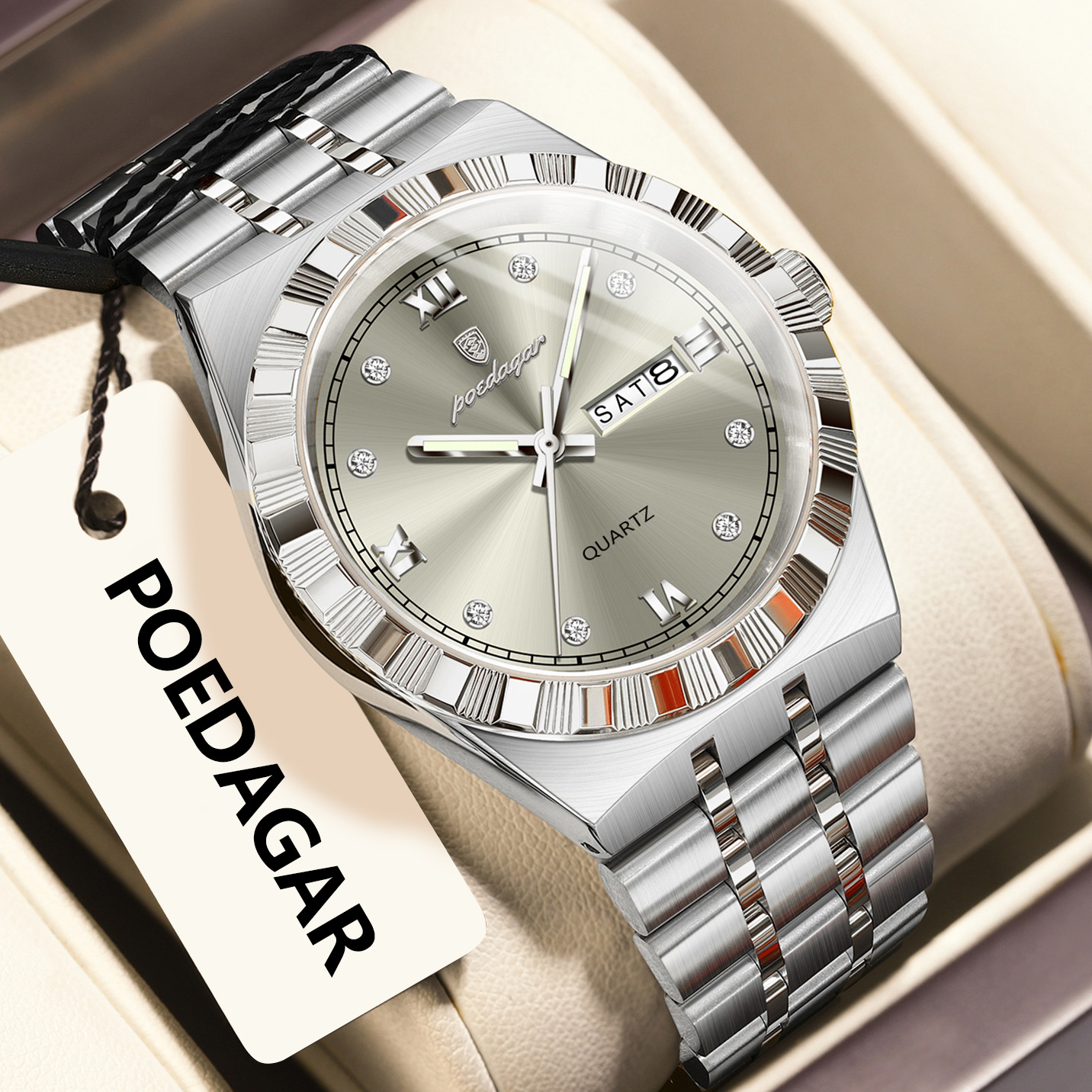 Luxury Stainless Steel Men Quartz Watch Waterproof Luminous Day Date Business Watch