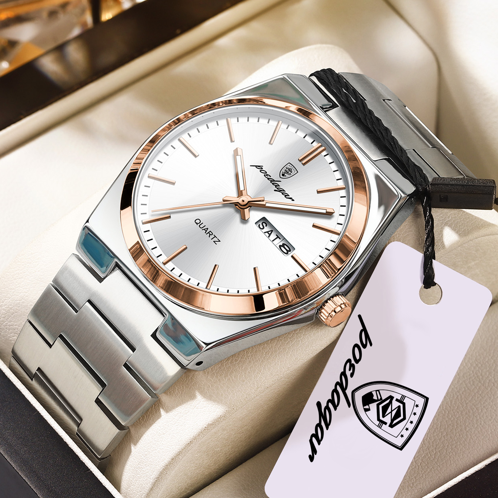 Luxury Stainless Steel Men's Quartz Watch with Waterproof Luminous Dial and Date Display