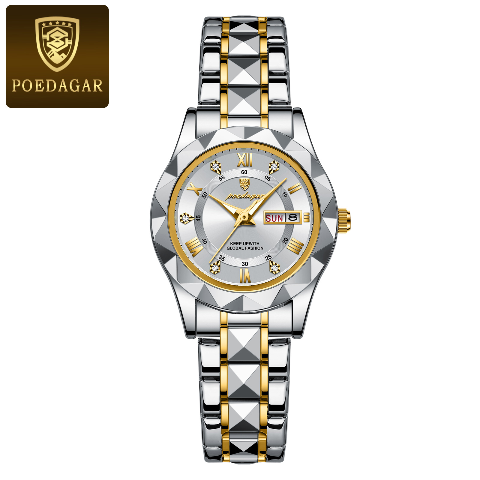 Luxury Women Watch Stainless Steel Week Date Quartz Ladies Wristwatch