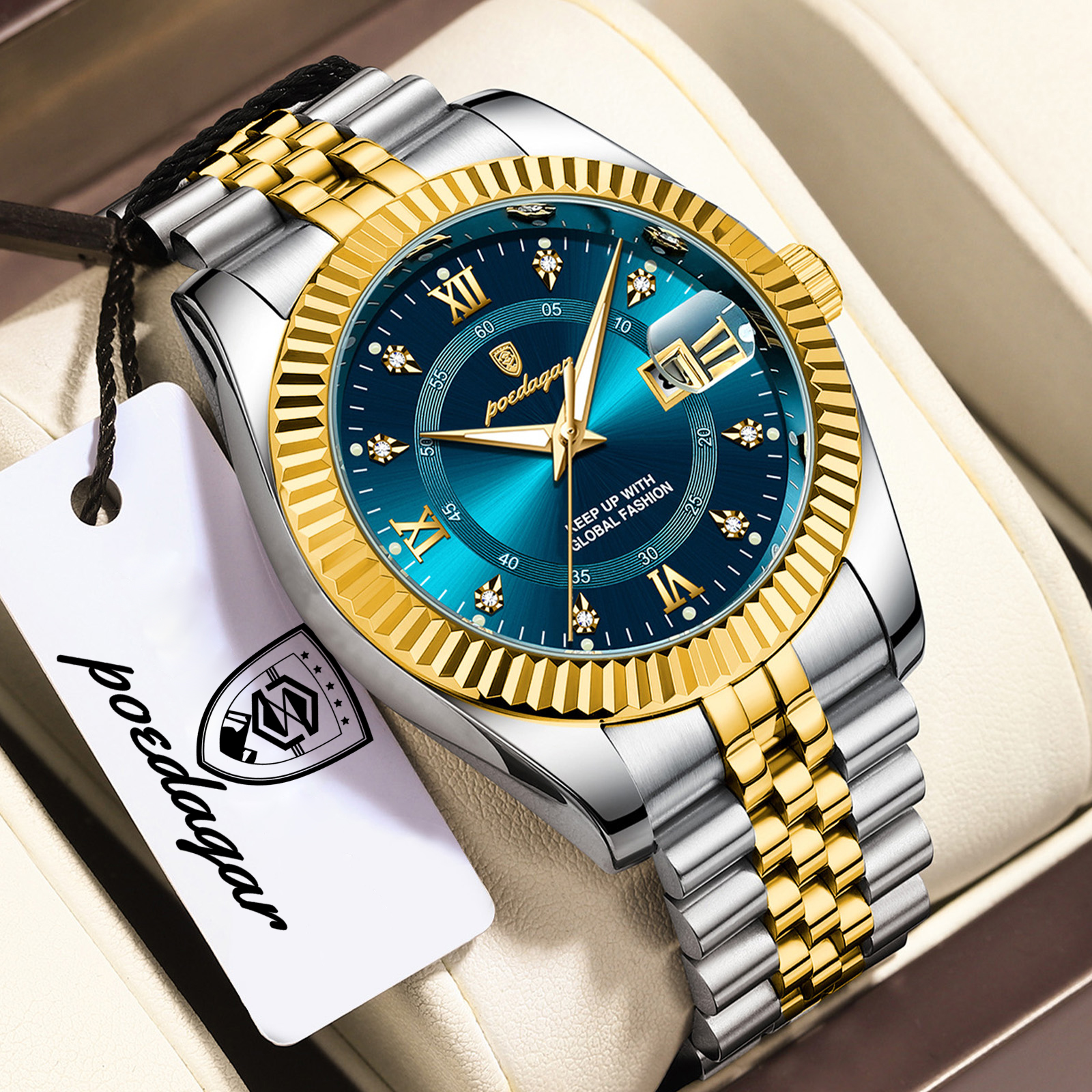 Luxury Men Quartz Watch Stainless Steel Waterproof Luminous Date Wristwatch