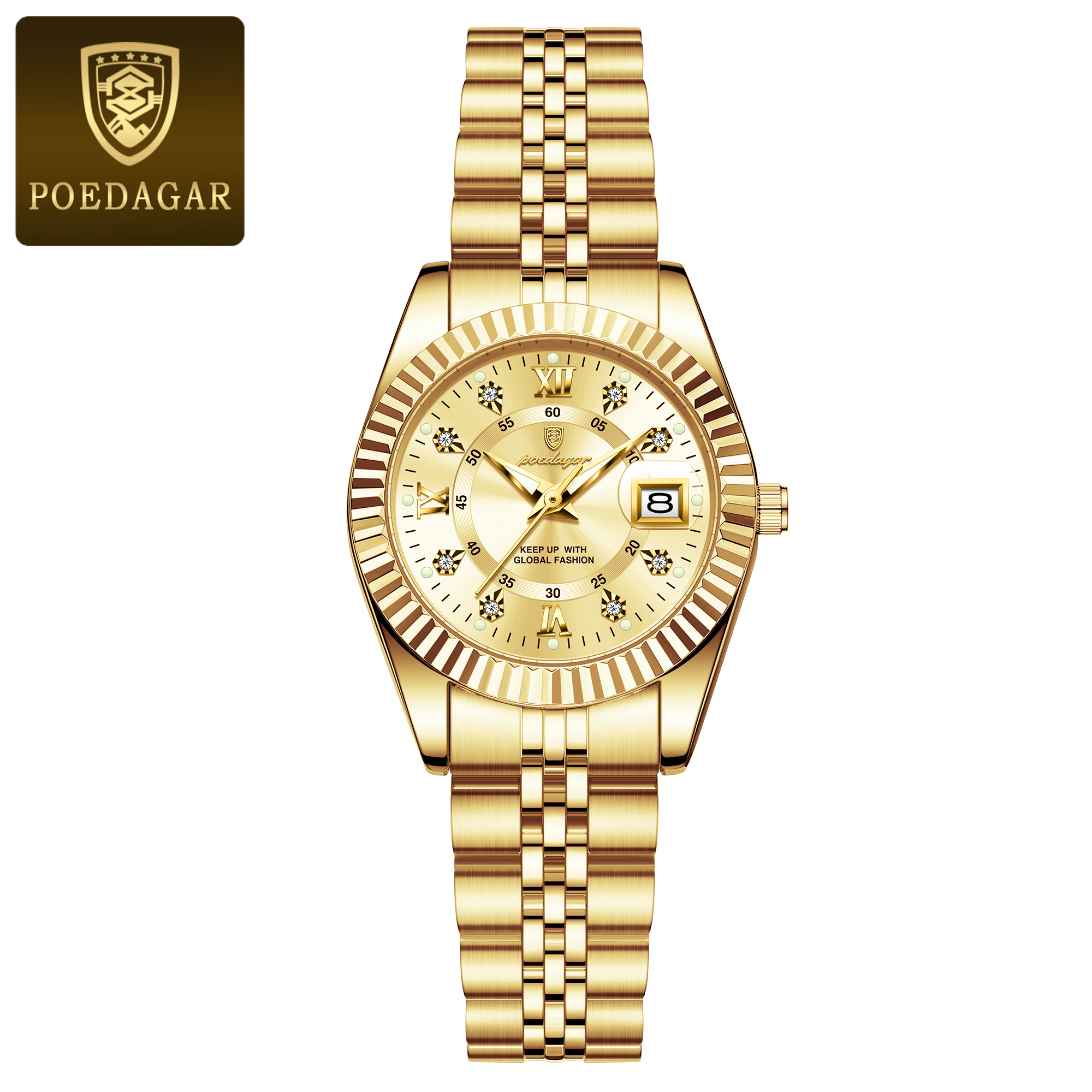 Luxury Women's Stainless Steel Waterproof Quartz Watch With Luminous Date Display