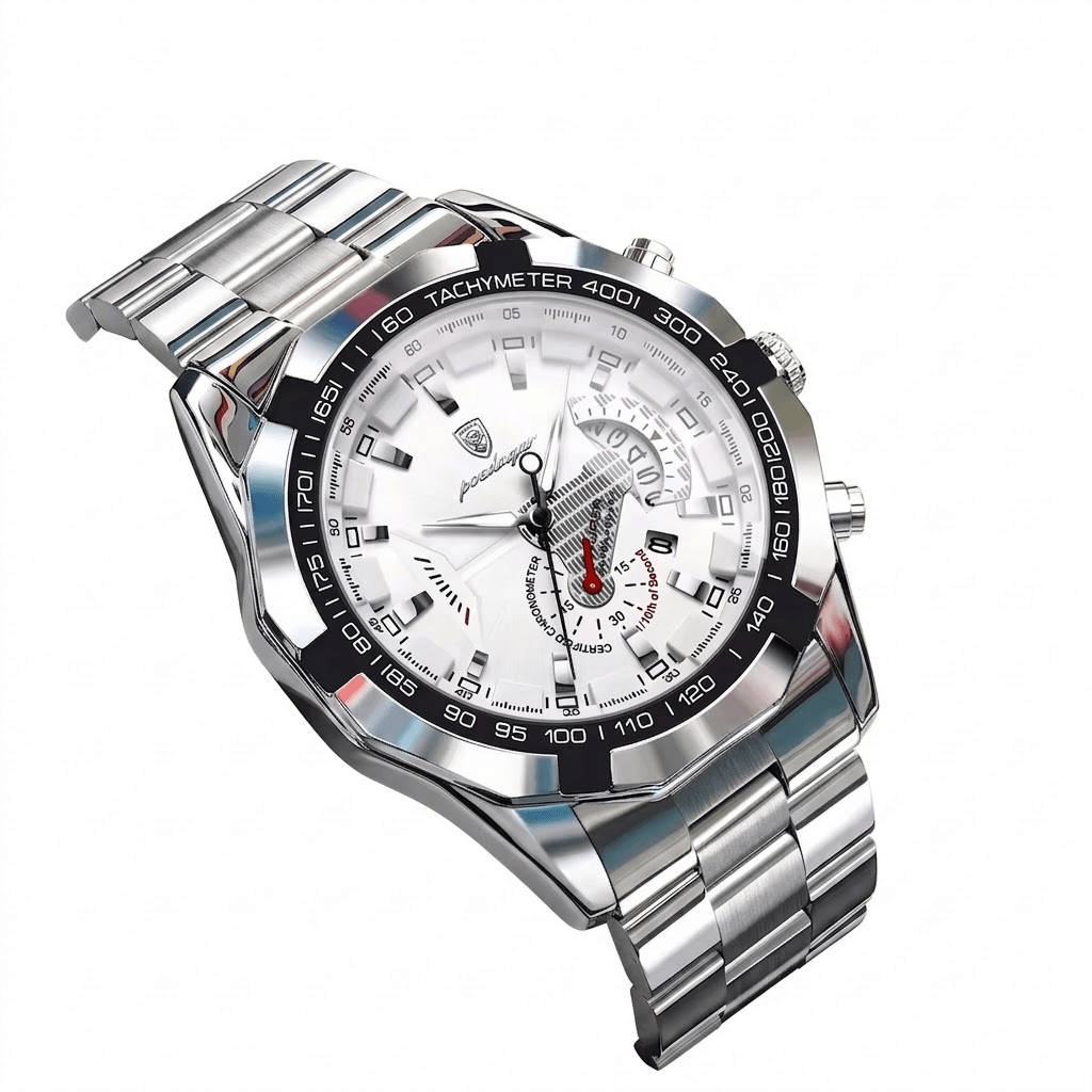 Luxury Stainless Steel Waterproof Men Quartz Watch with Luminous Date Display