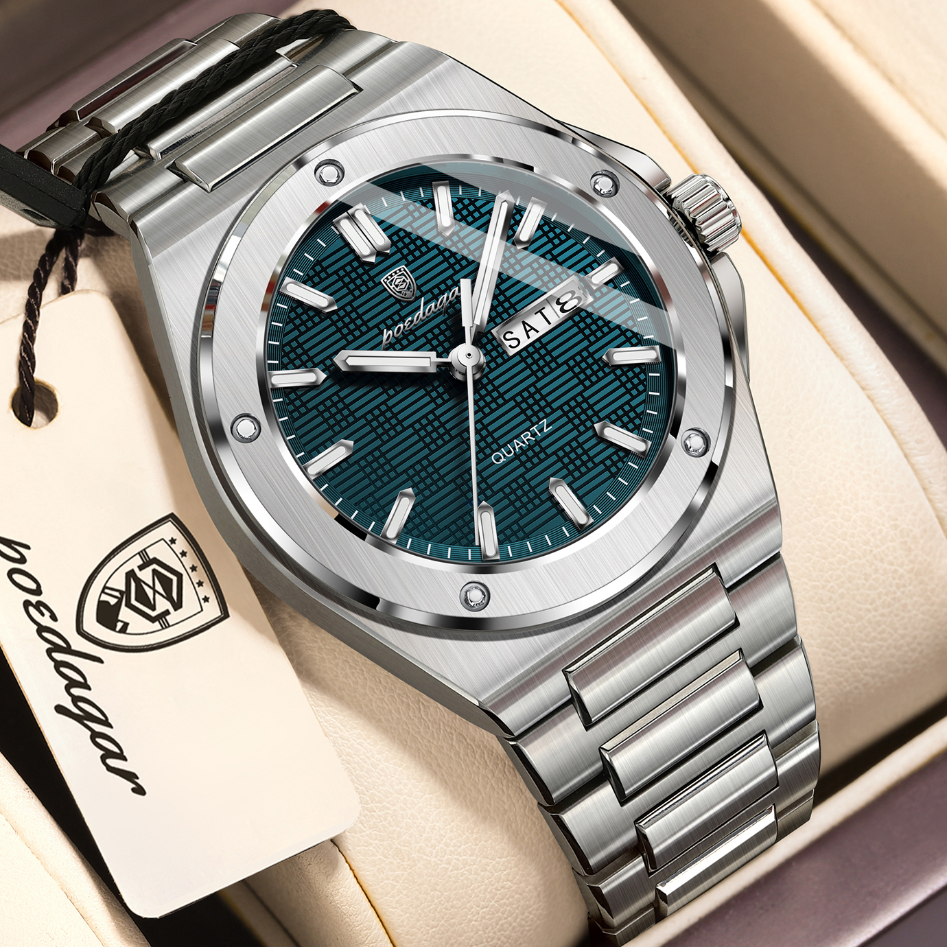 Luxury Men's Quartz Wristwatch Stainless Steel Waterproof Luminous Date Week Watch