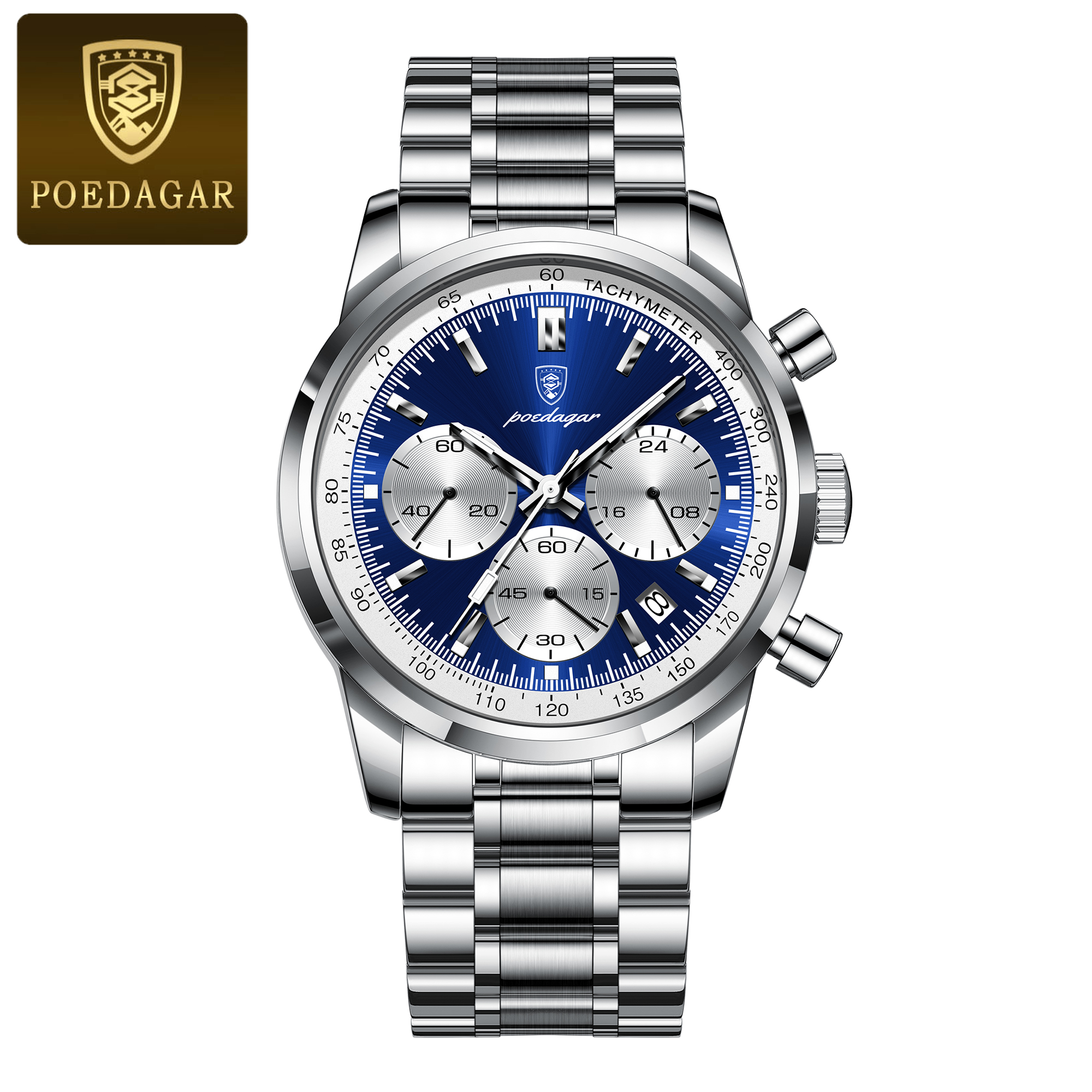 Luxury Men Stainless Steel Chronograph Watch Waterproof Luminous Sport Quartz Wristwatch