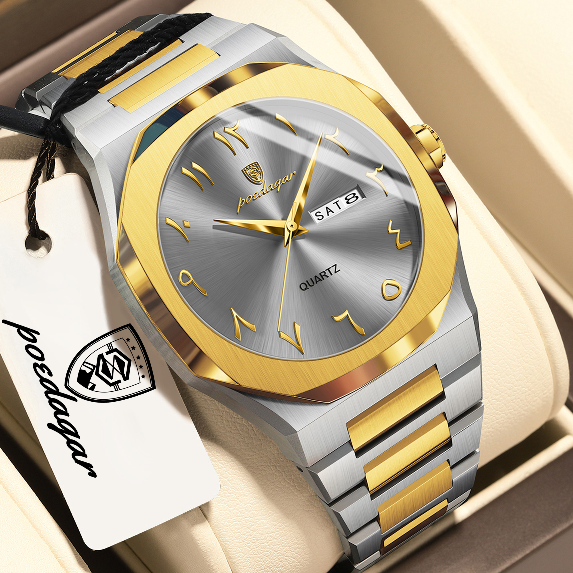 Luxury Men's Waterproof Quartz Stainless Steel Business Watch with Date Display