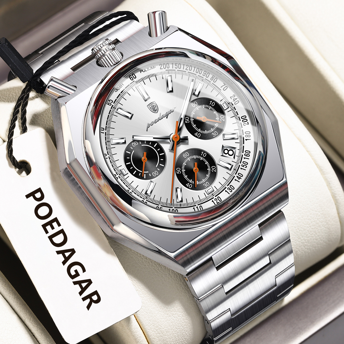 Luxury Stainless Steel Men Watch Luminous Waterproof Quartz Chronograph Military Style Wristwatch