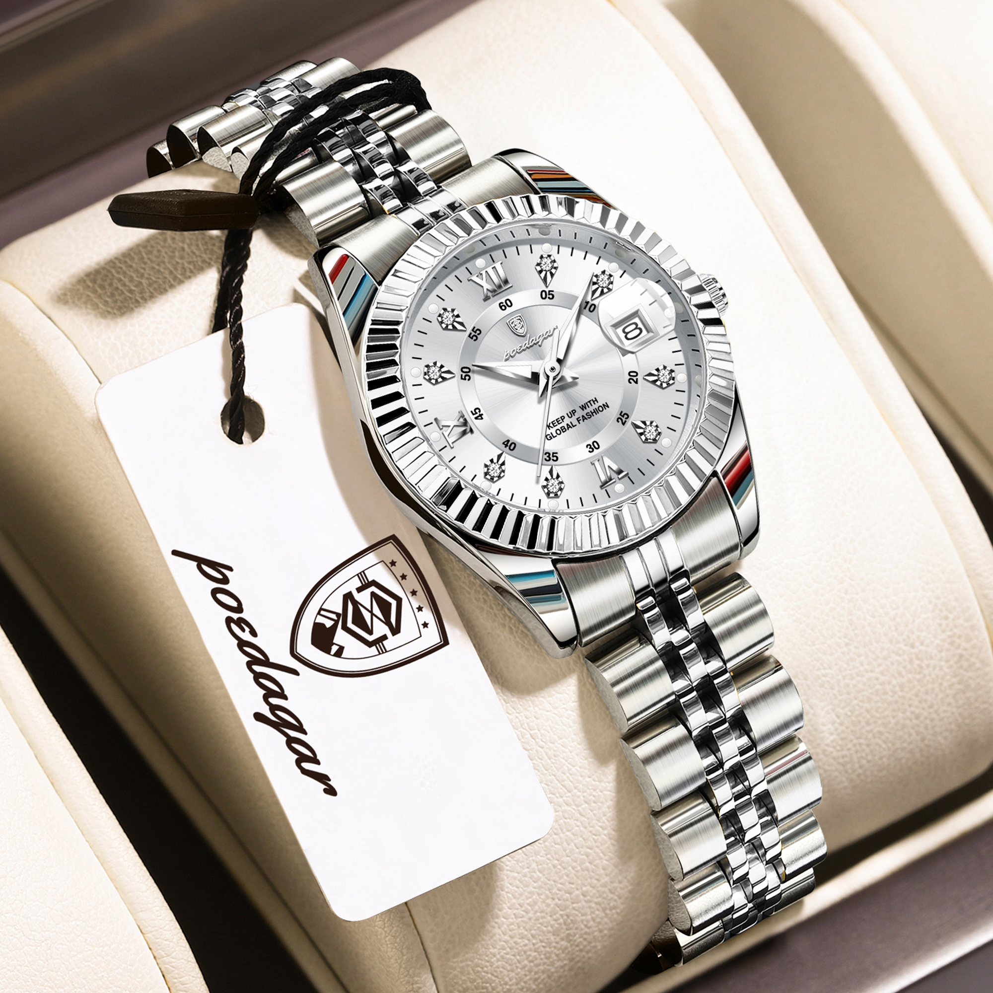 Luxury Stainless Steel Women Watch Waterproof Luminous Quartz Date Fashion Wristwatch