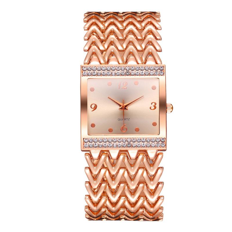 Luxury Square Gold Stainless Steel Women Watch Diamond Dial Fashion Wristwatch