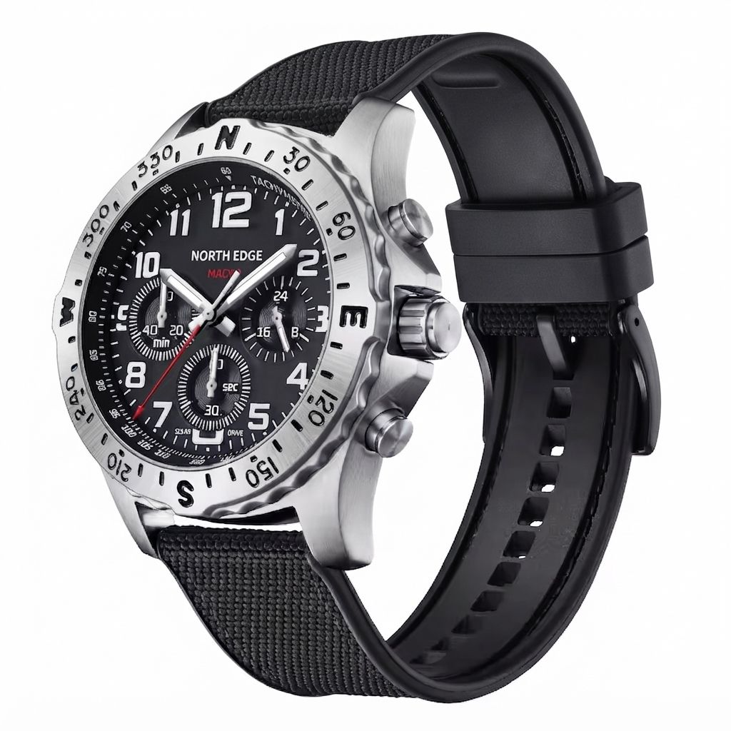 Solar Powered Pilot Watch for Men Stainless Steel 50M Waterproof