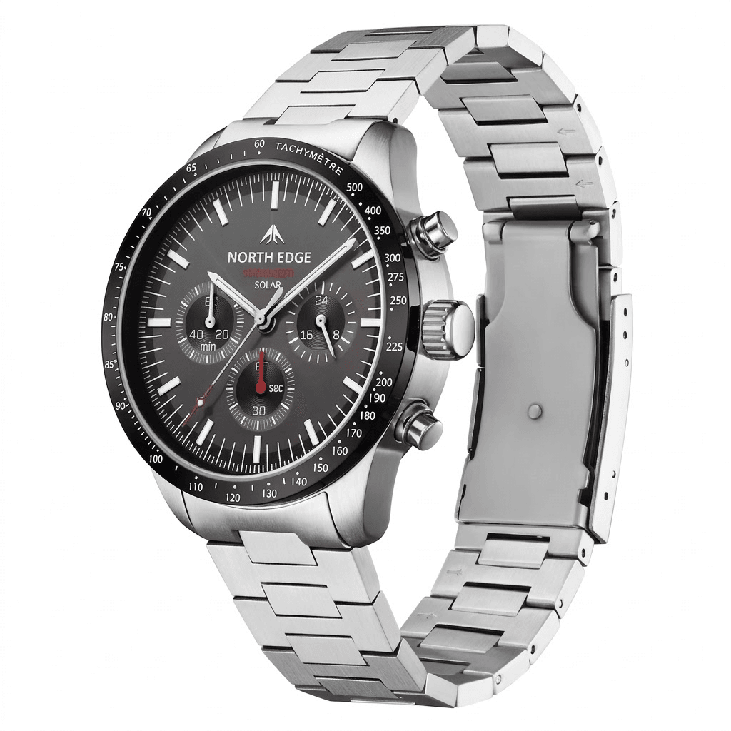 Solar Powered Men Pilot Watch Waterproof Stainless Steel Luminous Stopwatch
