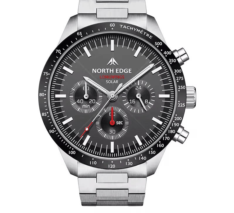 Solar Powered Men Stainless Steel Watch Waterproof Quartz Luminous Wristwatch