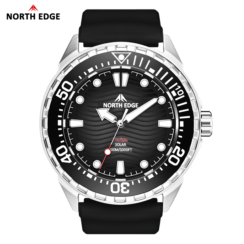 Solar Powered Dive Watch for Men Stainless Steel Waterproof Quartz Watch