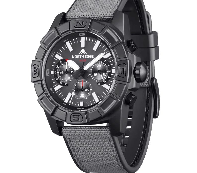 Solar Powered Watch for Men Stainless Steel Pilot Waterproof Quartz Stopwatch