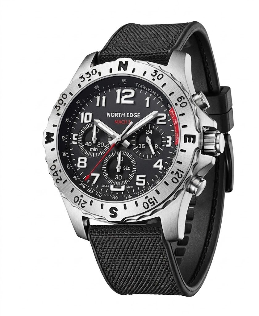 Solar Powered Men Pilot Watch Stainless Steel Waterproof Quartz Watch