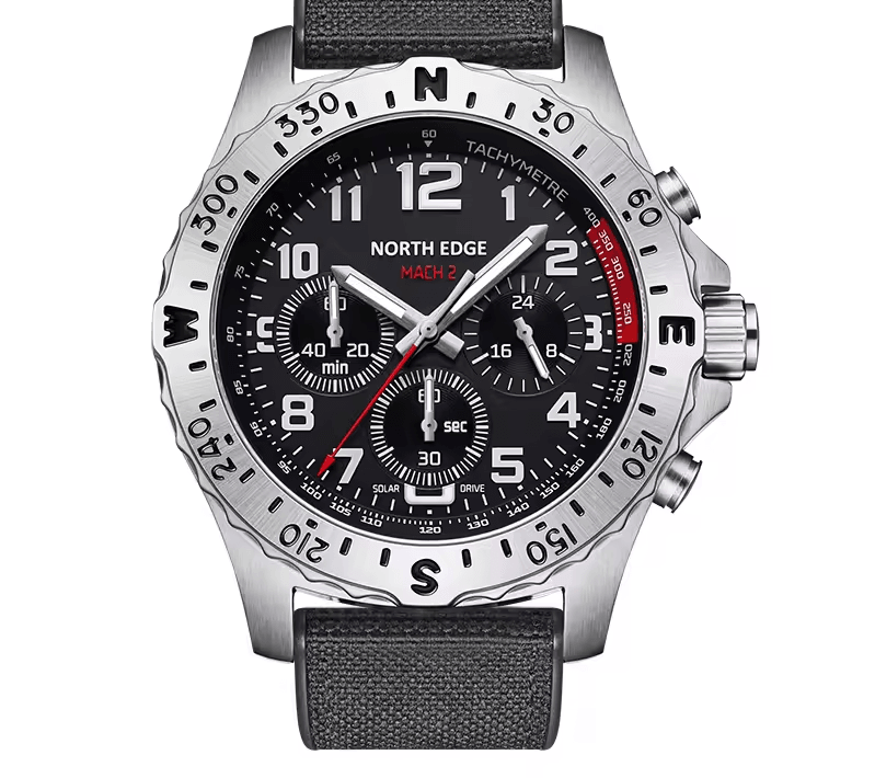 Solar Powered Men Watch Stainless Steel Pilot Waterproof Quartz Watch