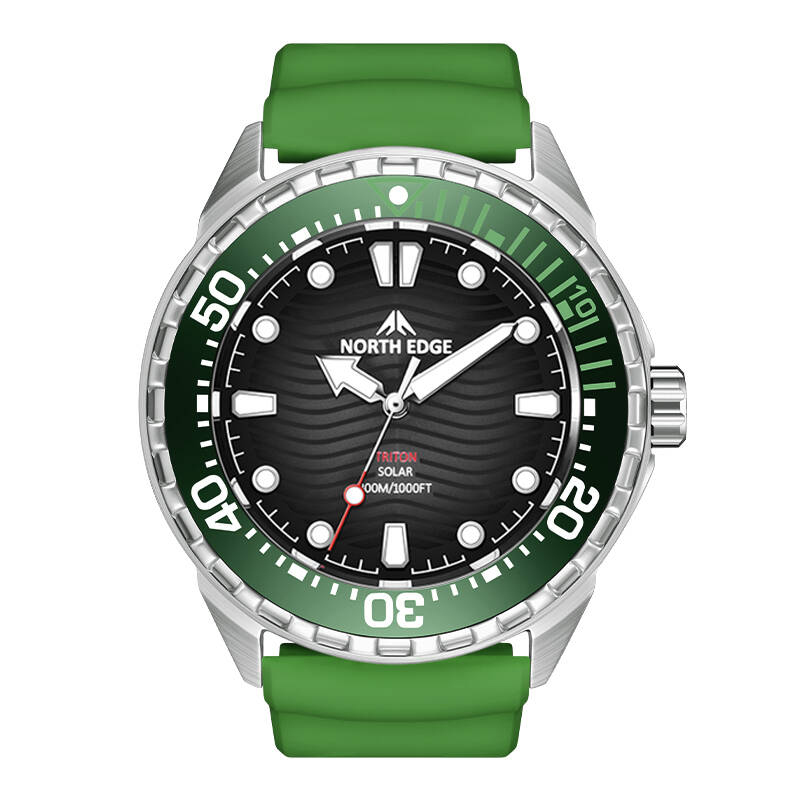 Solar Powered Dive Watch Mens Quartz Waterproof Stainless Steel Sports Watch