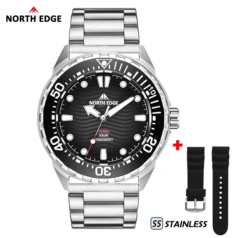 Solar Powered Dive Watch for Men Waterproof Titanium Quartz Wristwatch