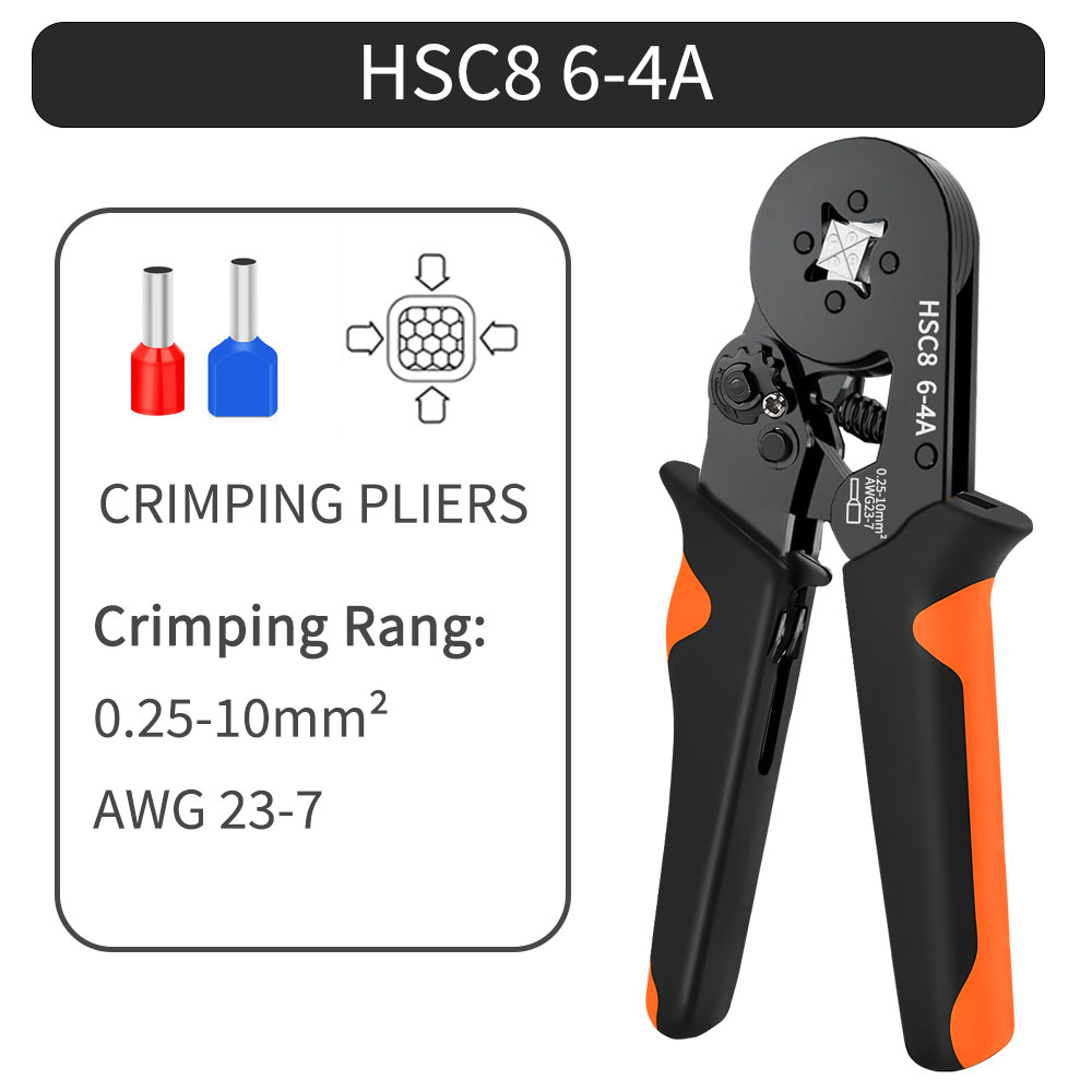 Hexagonal Self Adjusting Ratchet Ferrule Crimping Tool Kit with Ferrule Sleeves and Wire Terminalsinals