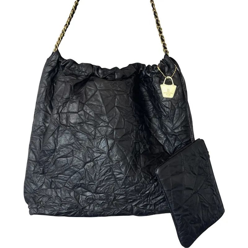 Pleated Chain Shoulder Bag Large Capacity PU Leather Handbag