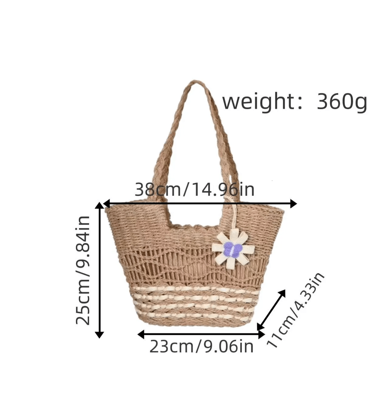 Forest Style Straw Woven Beach Shoulder Bag Large Capacity Summer Tote