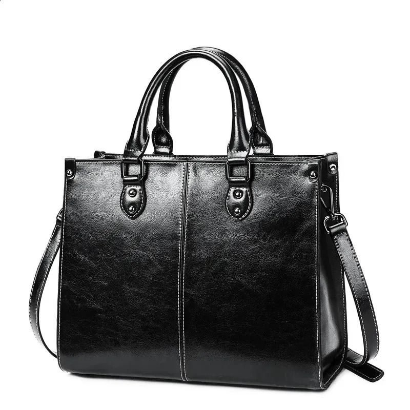 Genuine Leather Crossbody Tote Bag for Women Cowhide Office Handbag