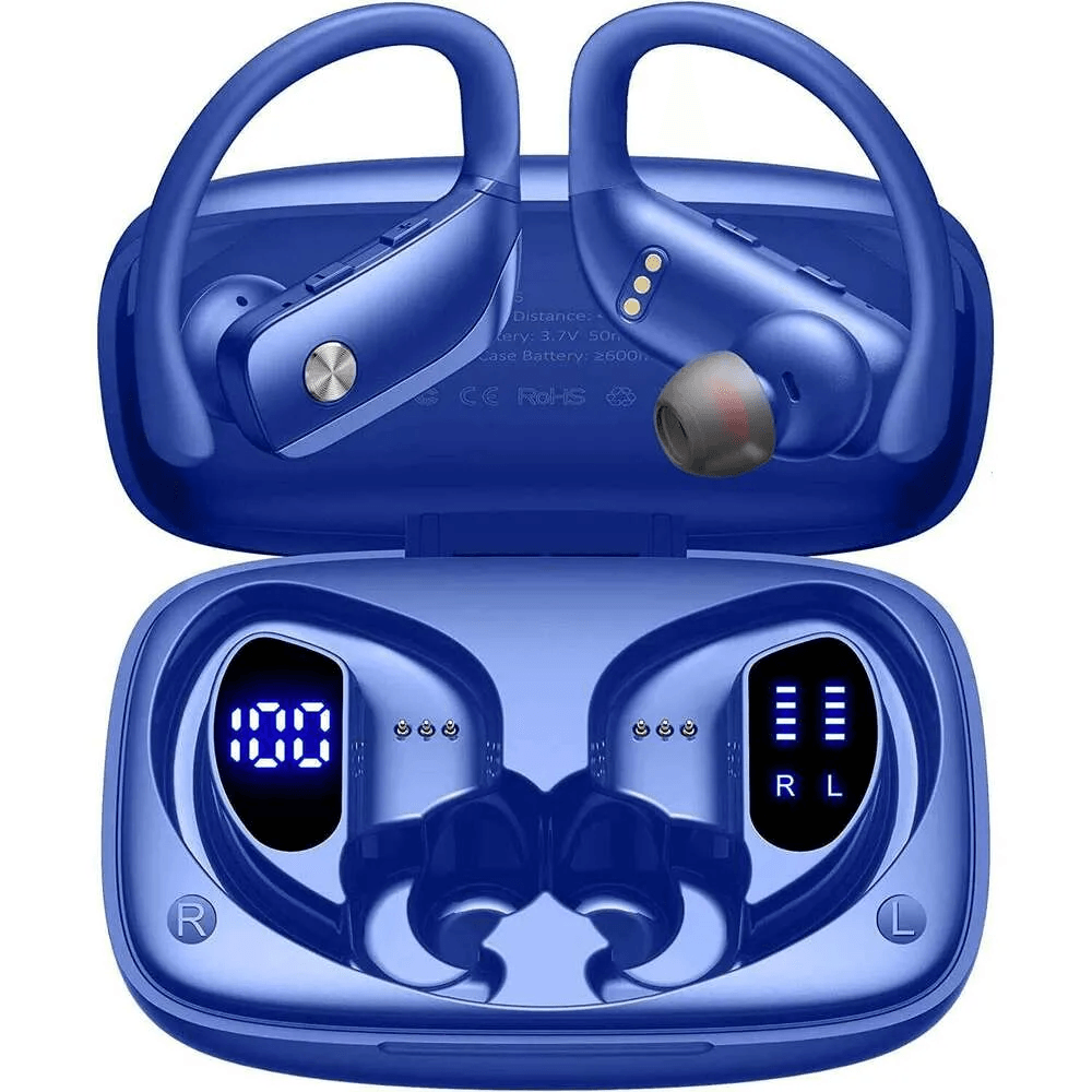 Wireless Bluetooth Sport Earbuds with LED Display and Secure Earhooks
